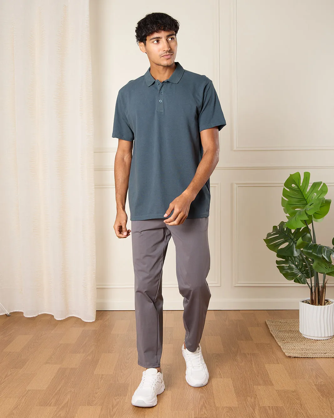 Men Charcoal Plain Basic Polo Shirt sold by Redtag product image thumbnail 2