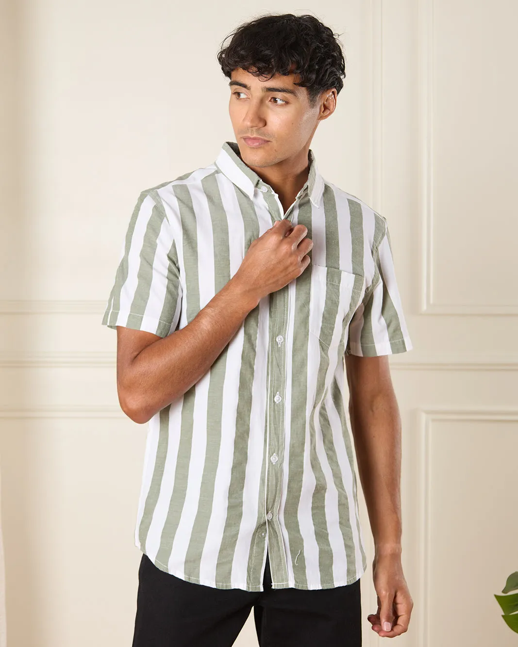Men White Striped Casual Shirt sold by Redtag
