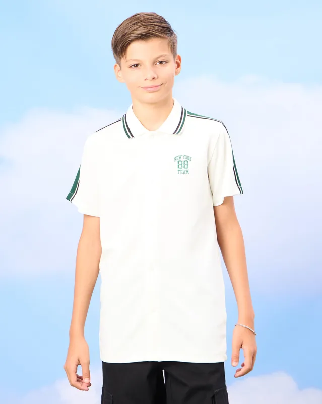 Senior Boys White Baseball Shirt sold by Redtag