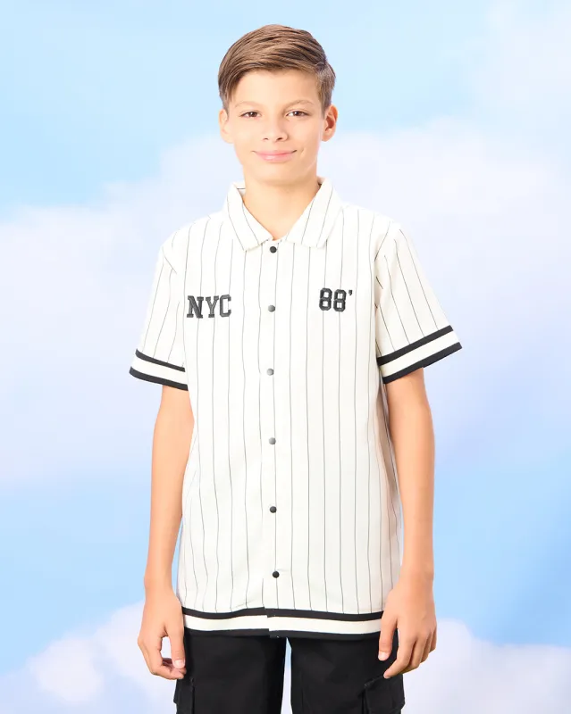 Senior Boys White Baseball Shirt sold by Redtag