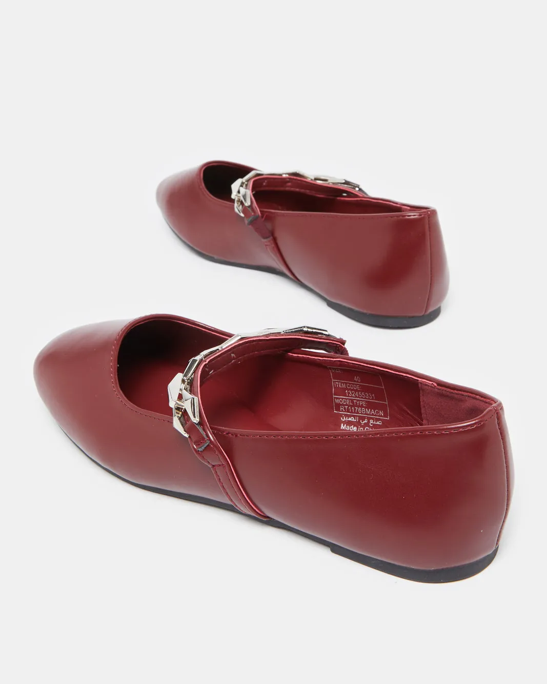 Women Burgundy Ballerina With Gold Strap sold by Redtag product image thumbnail 4