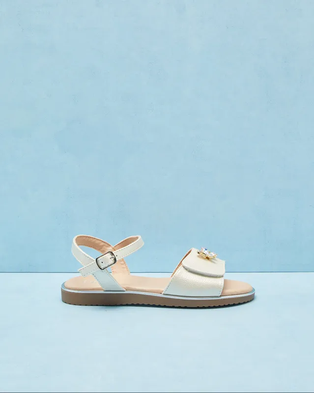 Senior Girls Cream Butterfly Sandal sold by Redtag