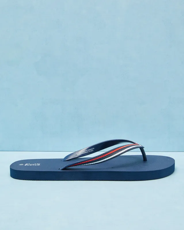 Men Navy Striped Toe Post Slipper sold by Redtag