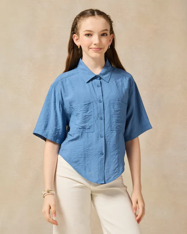 Senior Girls Blue Denim Shirt sold by Redtag