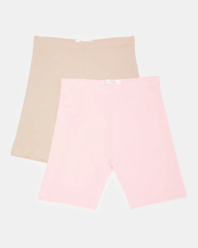 Senior Girls Beige And Pink Cycling Shorts (Pack of 2) sold by Redtag