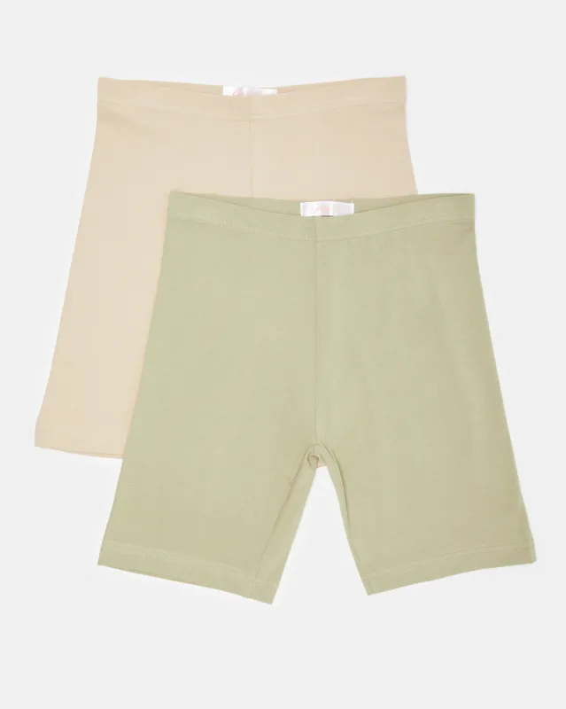 Senior Girls Beige And Green Cycling Shorts (Pack of 2) sold by Redtag