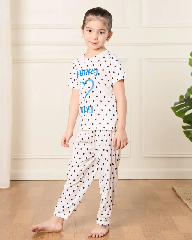 Girls White Printed Pyjama Set (2 Piece) sold by Redtag