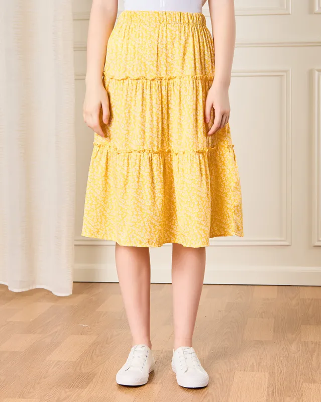 Senior Girls Yellow Printed Skirt sold by Redtag