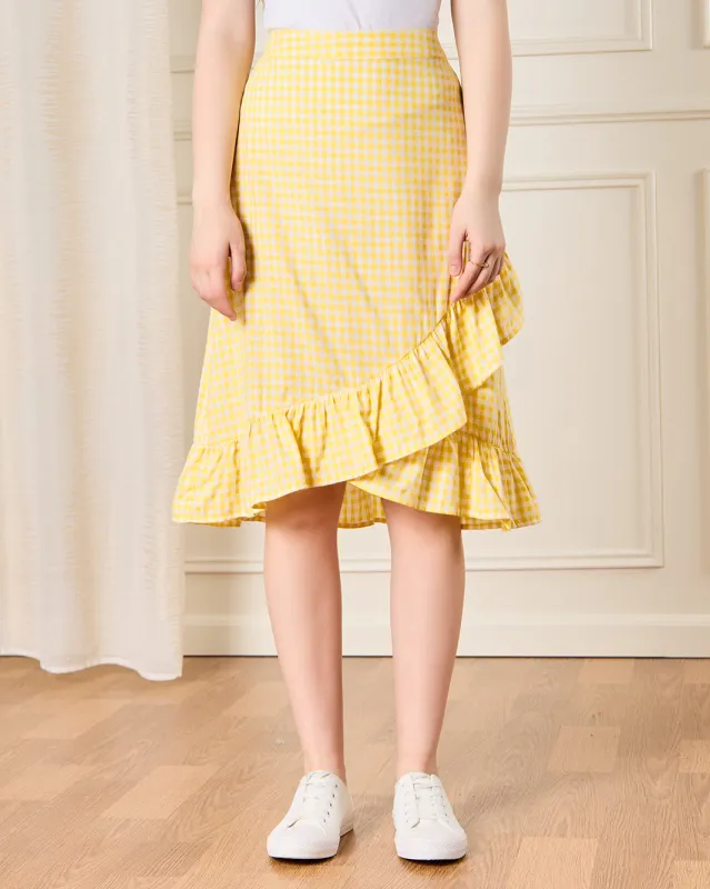 Senior Girls Yellow Checkered Skirt sold by Redtag