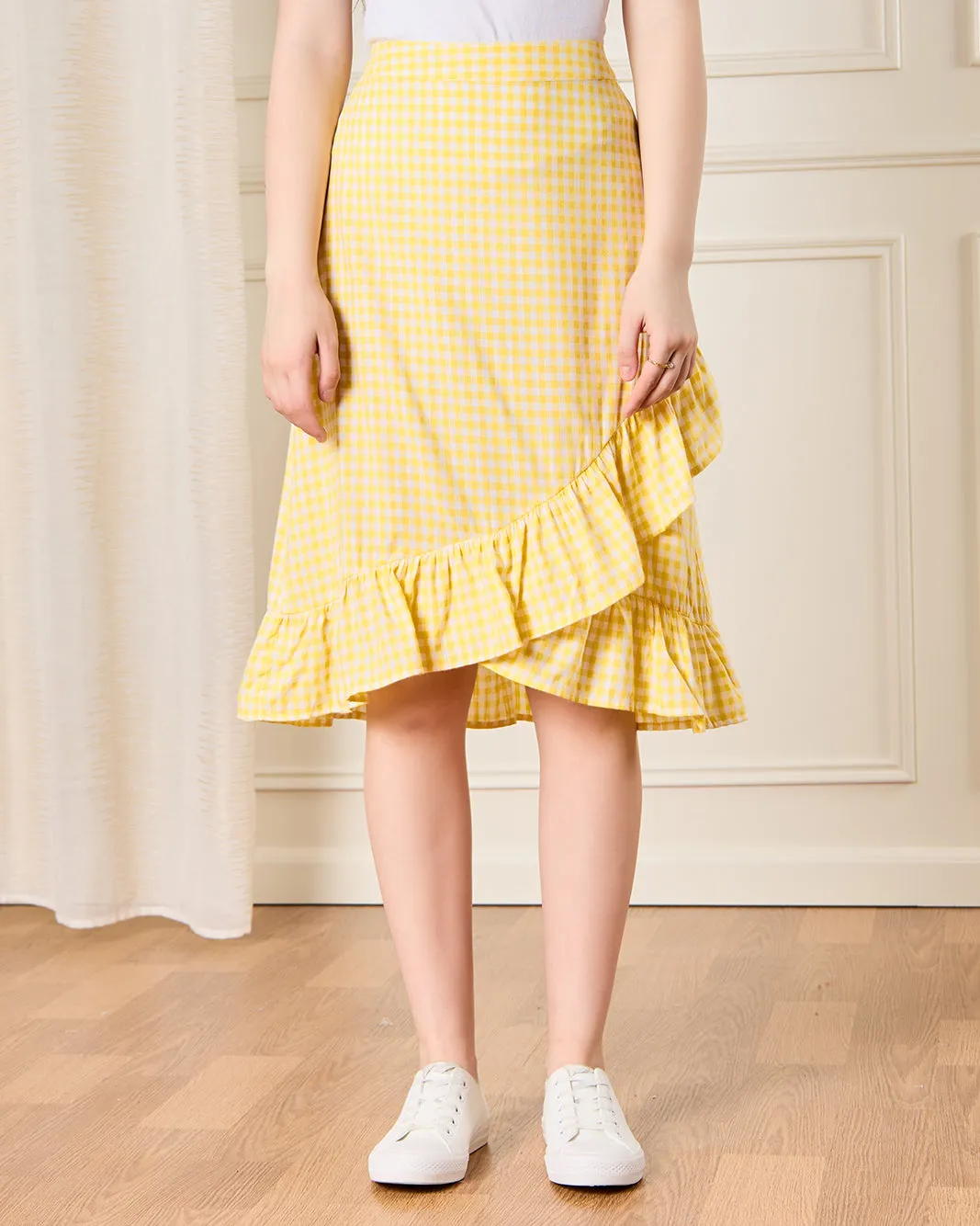 Senior Girls Yellow Checkered Skirt sold by Redtag