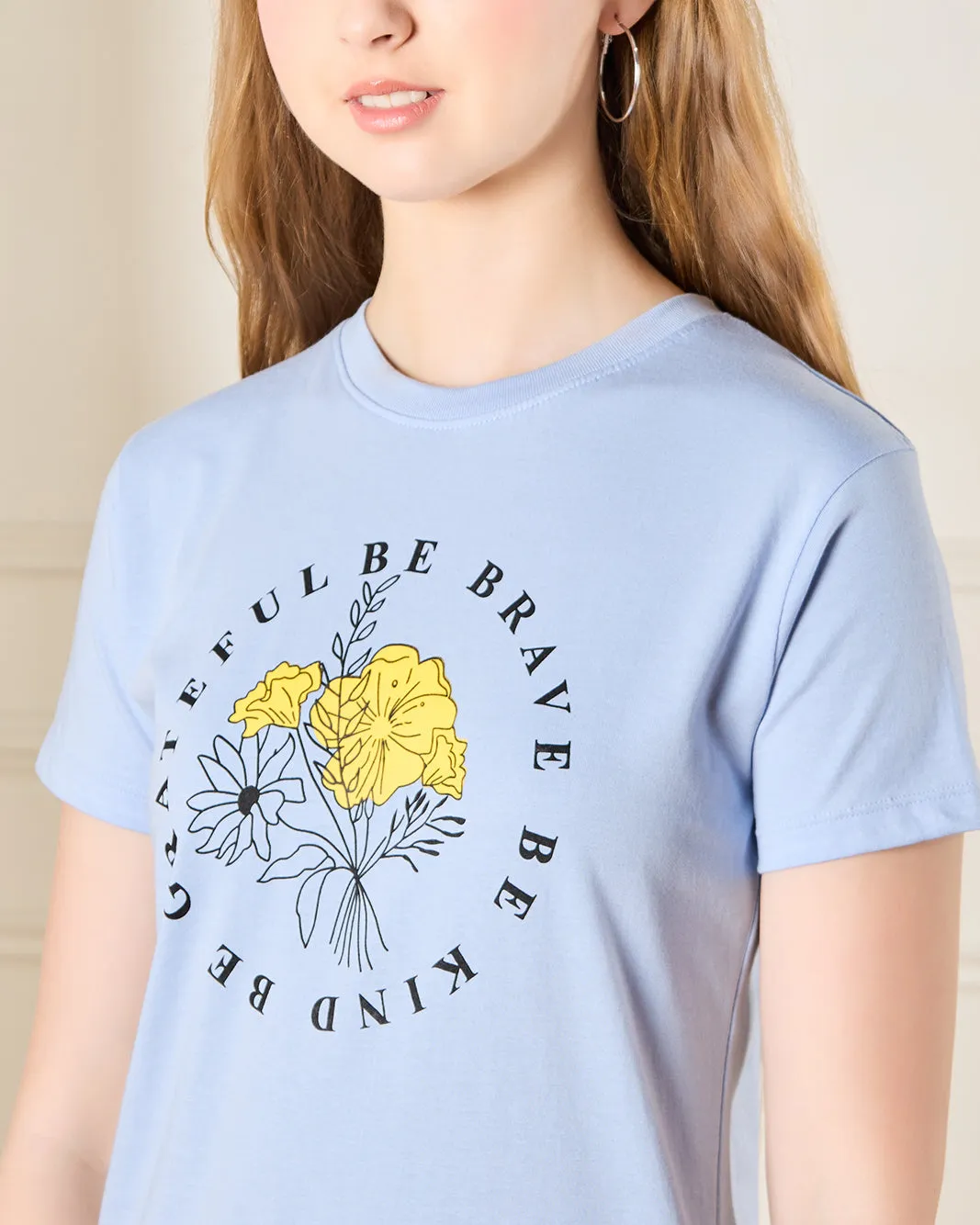 Senior Girls Blue Printed Casual T-Shirt sold by Redtag product image thumbnail 4