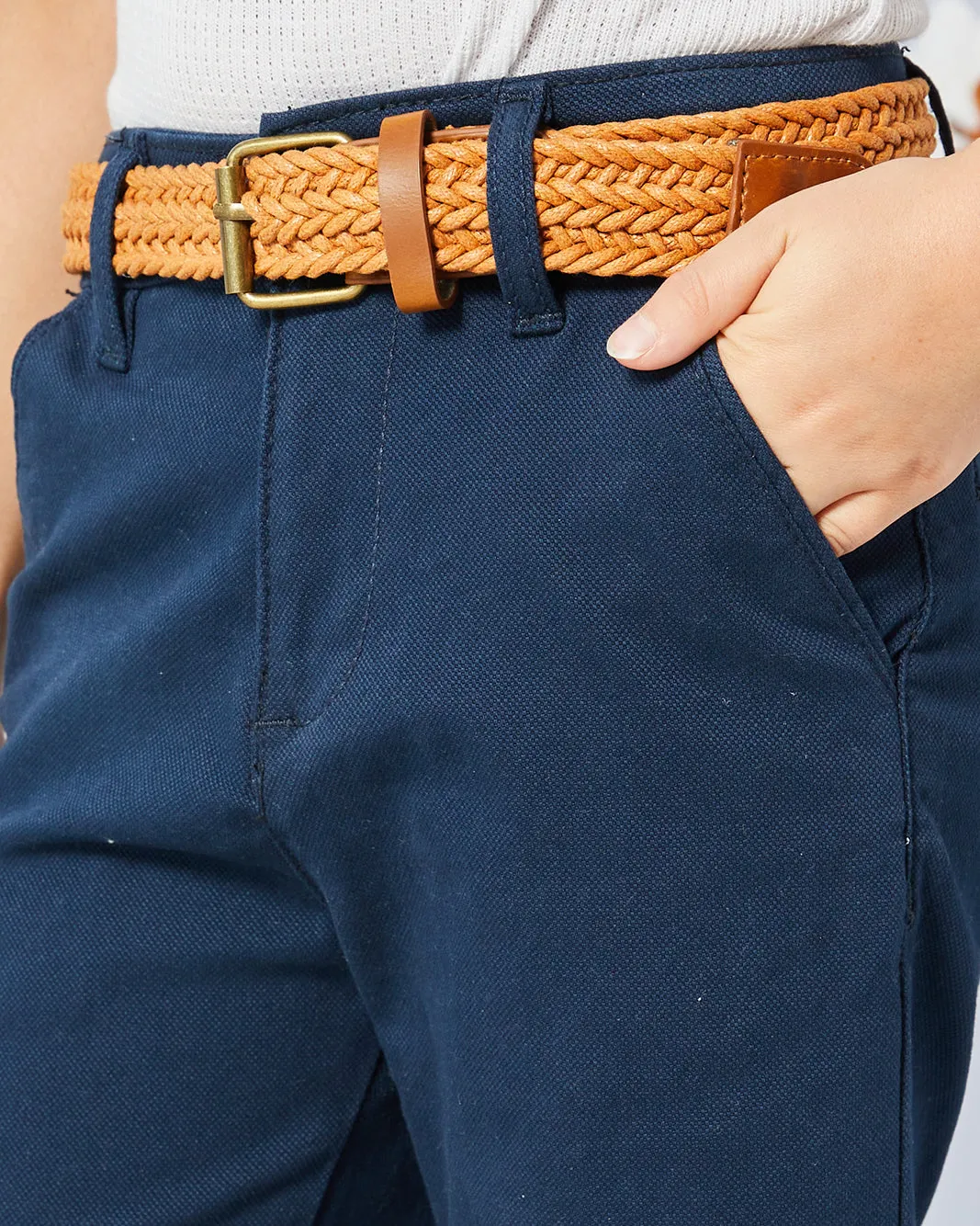 Boys Navy Belted Dobby Chino Shorts sold by Redtag product image thumbnail 4