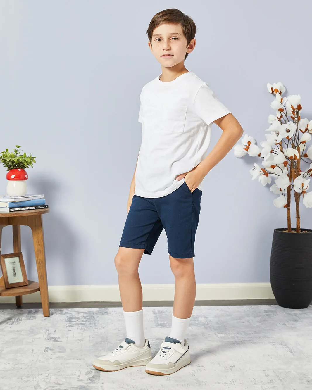 Boys Navy Belted Dobby Chino Shorts sold by Redtag product image thumbnail 2