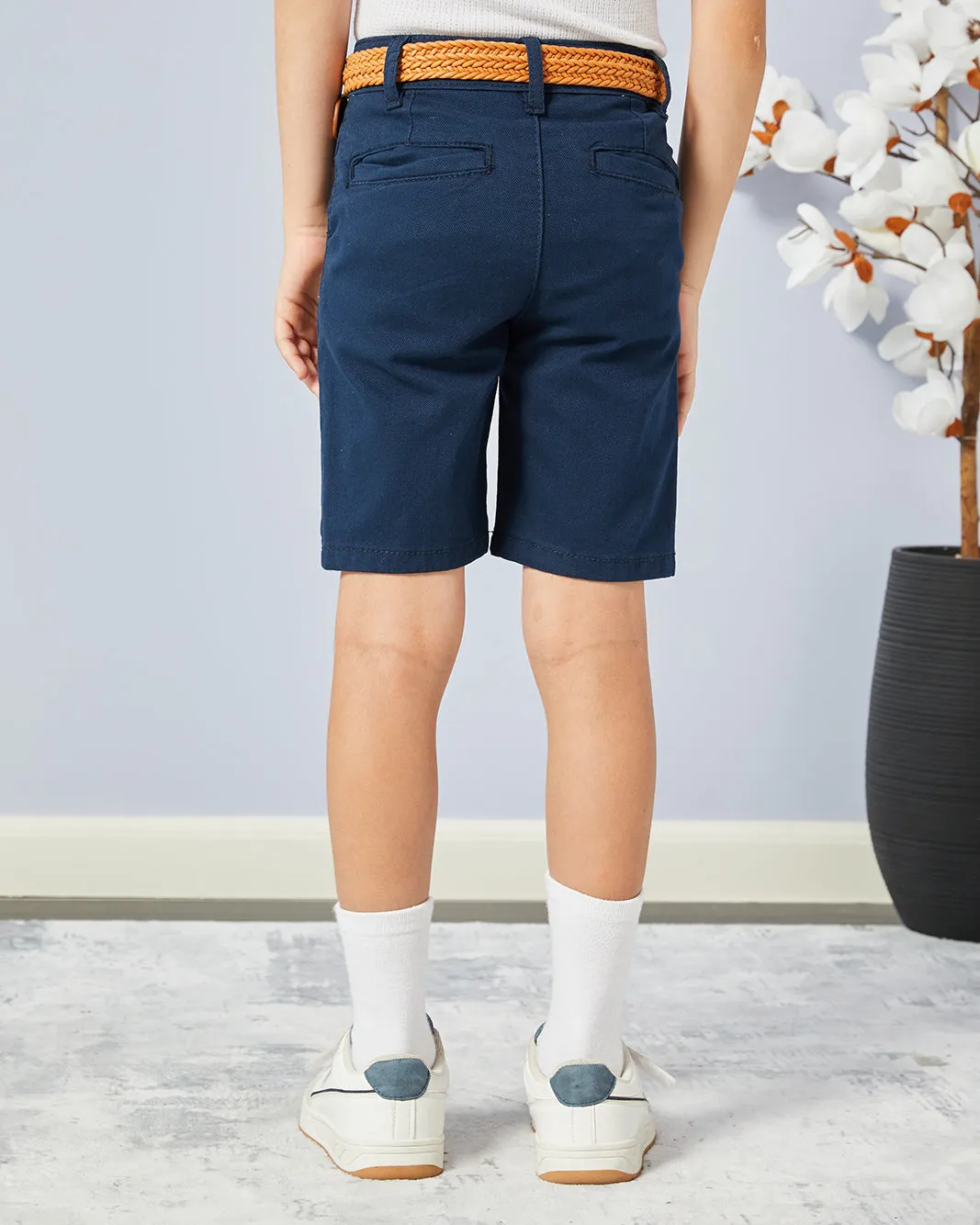Boys Navy Belted Dobby Chino Shorts sold by Redtag product image thumbnail 3