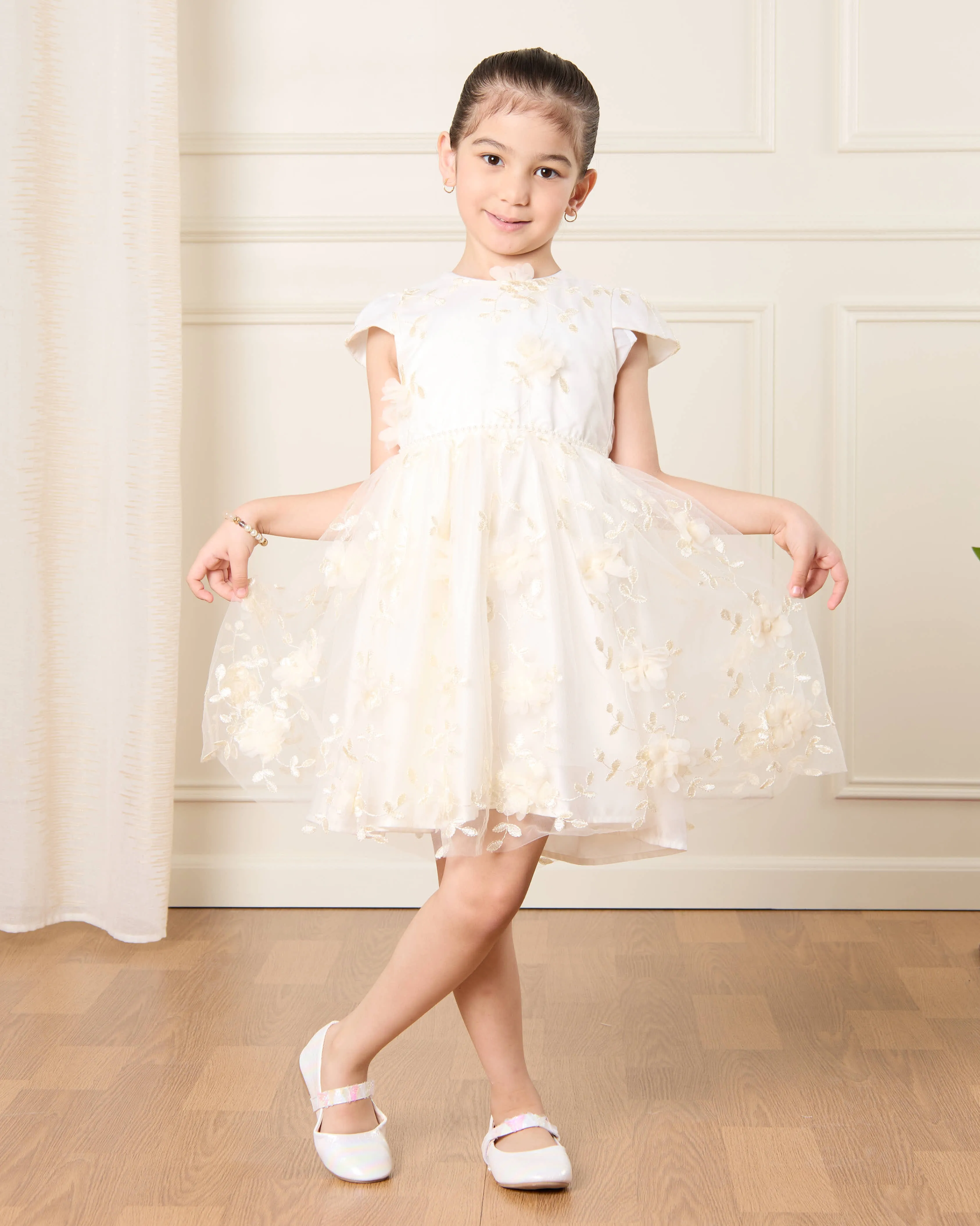 Girls Beige Floral Embellishment Dress sold by Redtag product image thumbnail 2