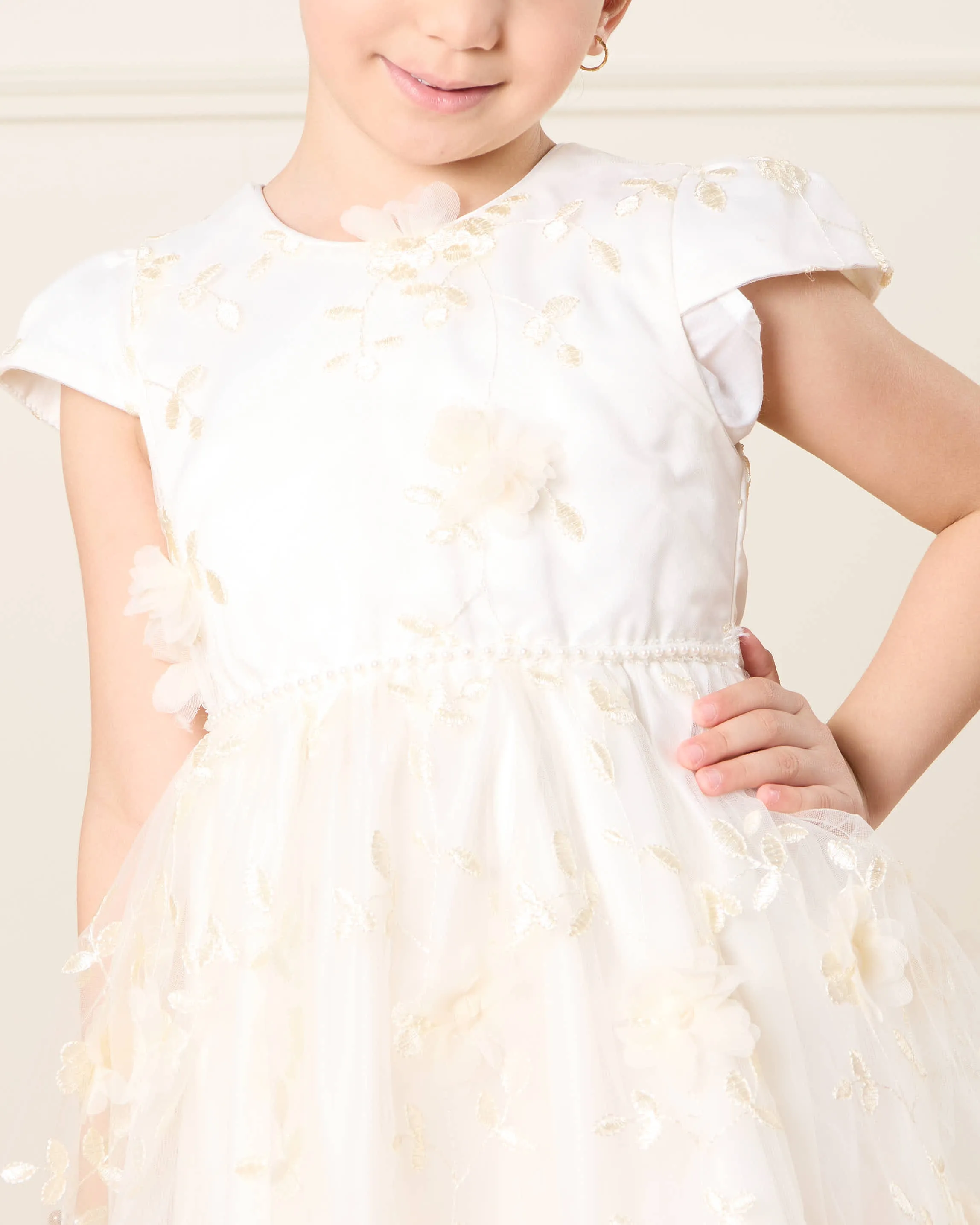 Girls Beige Floral Embellishment Dress sold by Redtag product image thumbnail 4