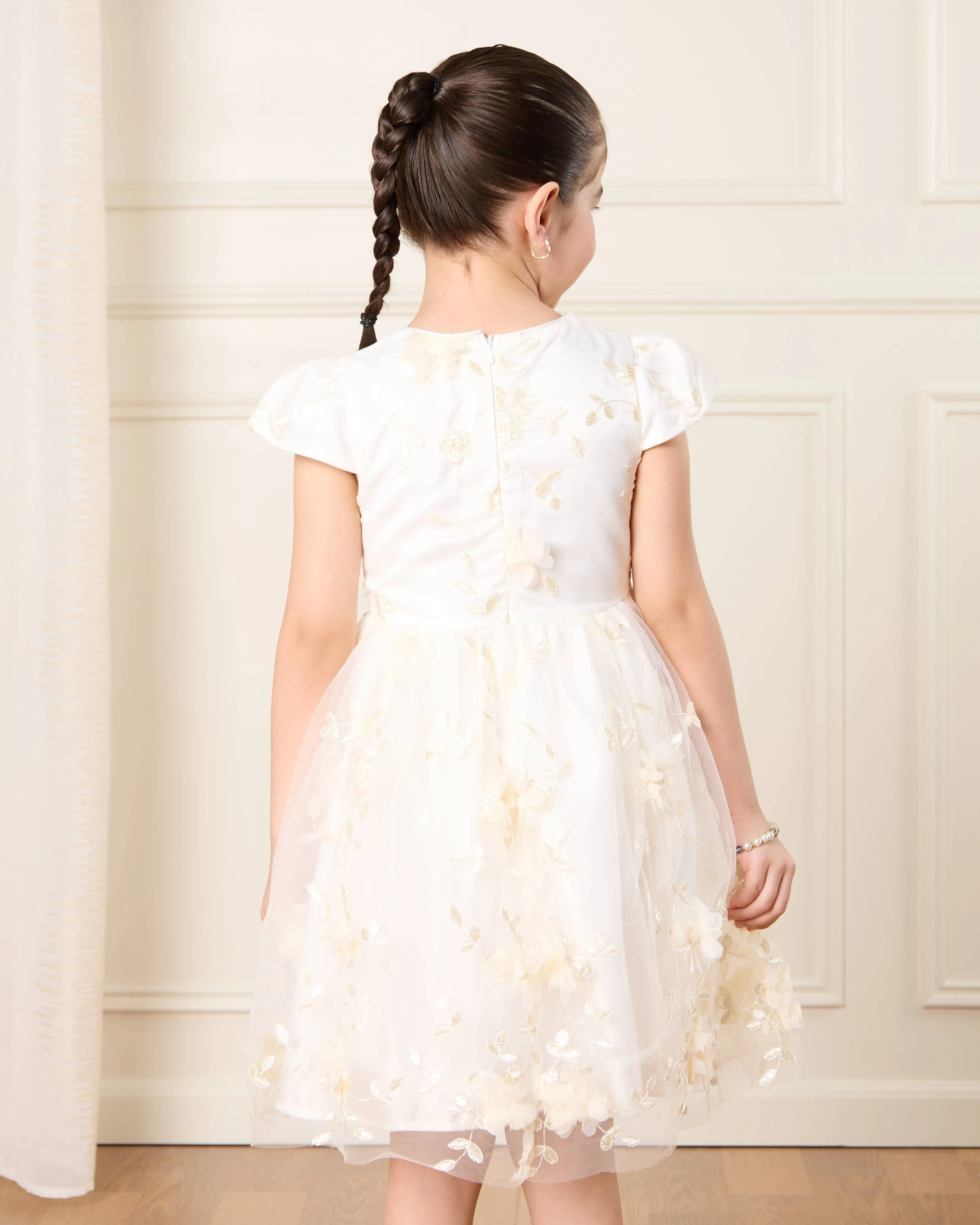Girls Beige Floral Embellishment Dress sold by Redtag product image thumbnail 3