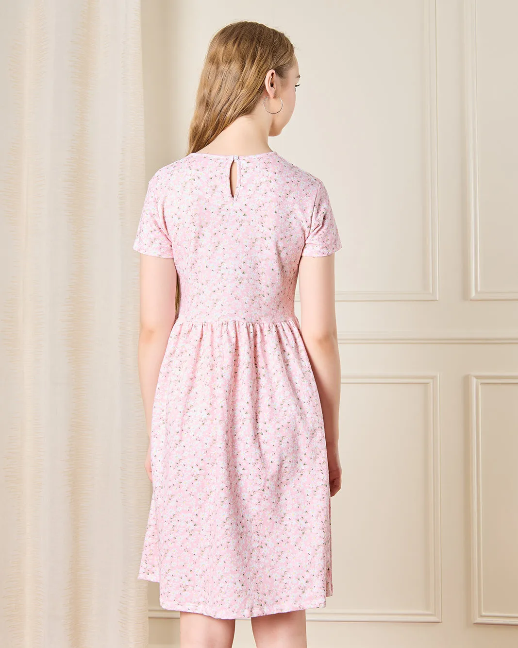 Senior Girls Pink Floral Print Knitted Dress sold by Redtag product image thumbnail 3