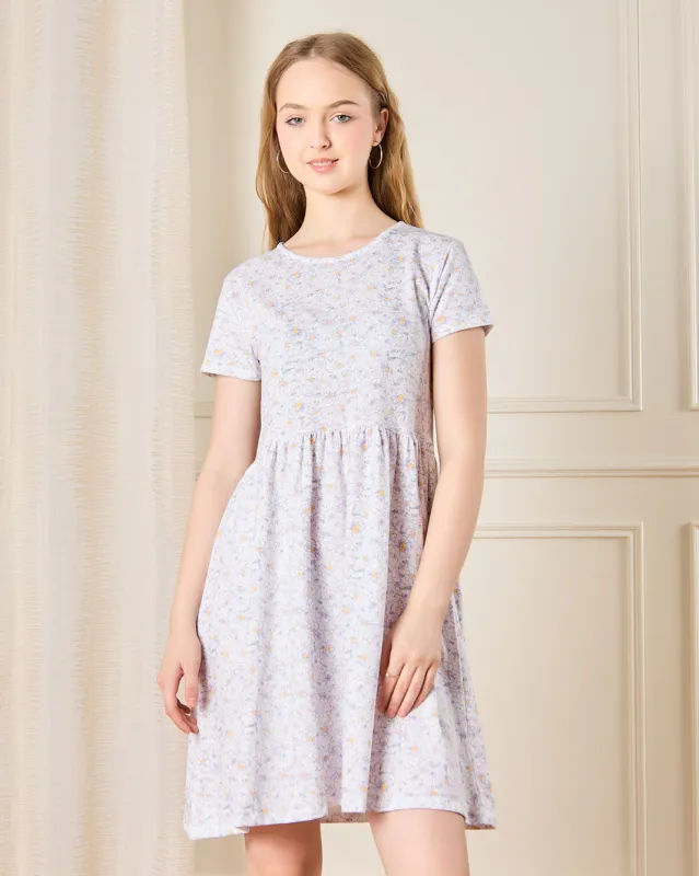 Senior Girls White And Purple Floral Print Dress sold by Redtag