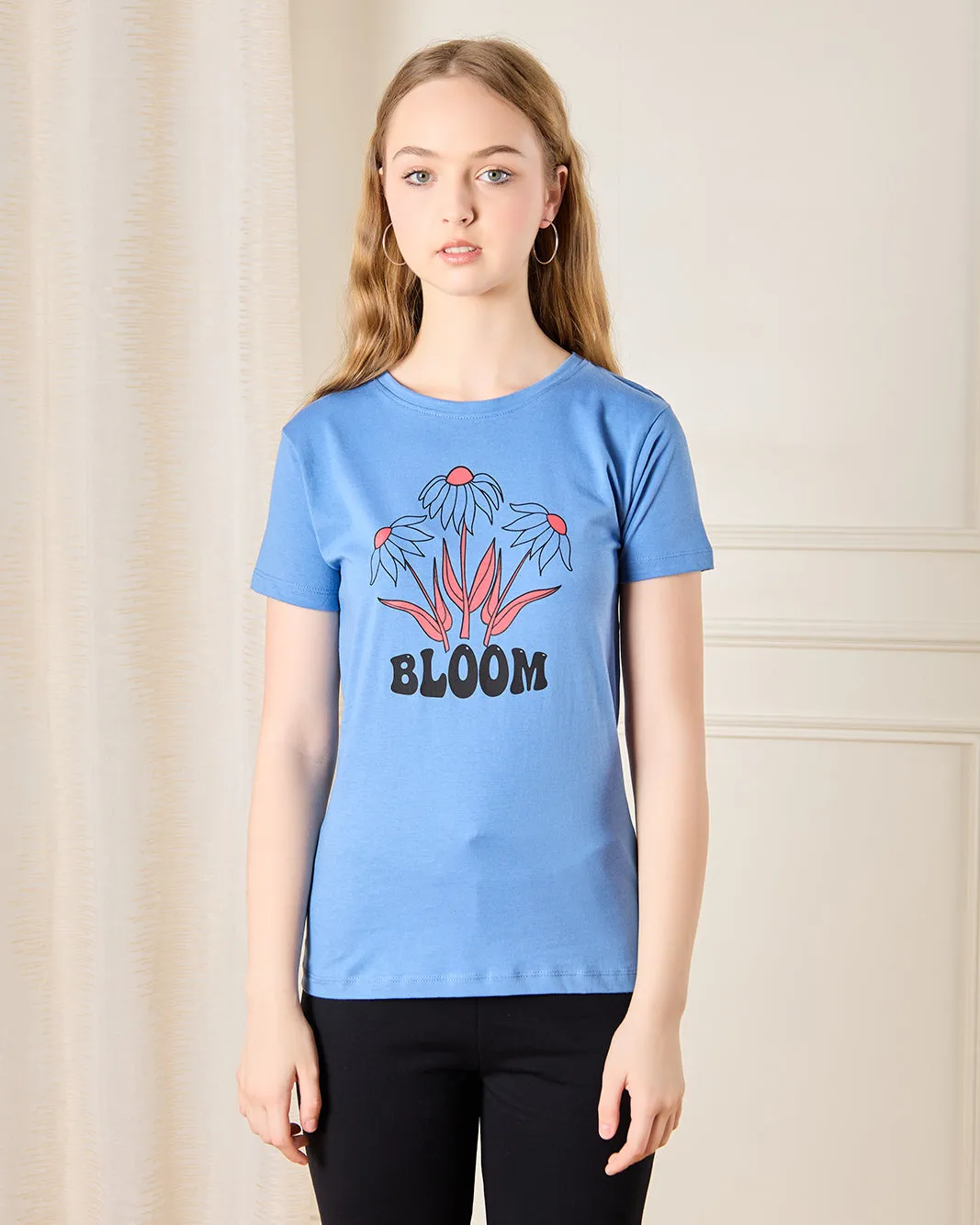 Senior Girls Blue Bloom Print T-Shirt sold by Redtag