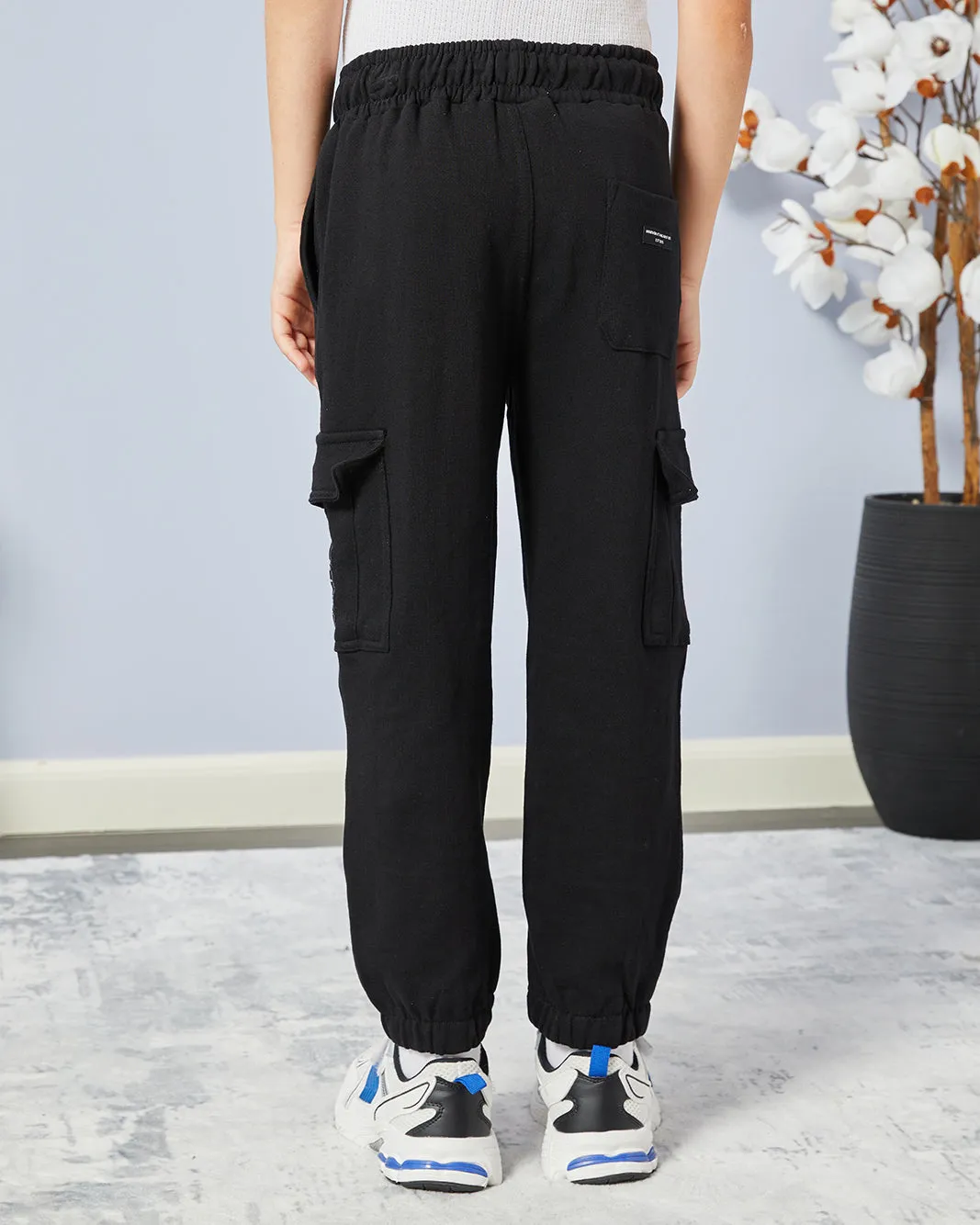 Boys Black Cargo Pocket Track Pants sold by Redtag product image thumbnail 3