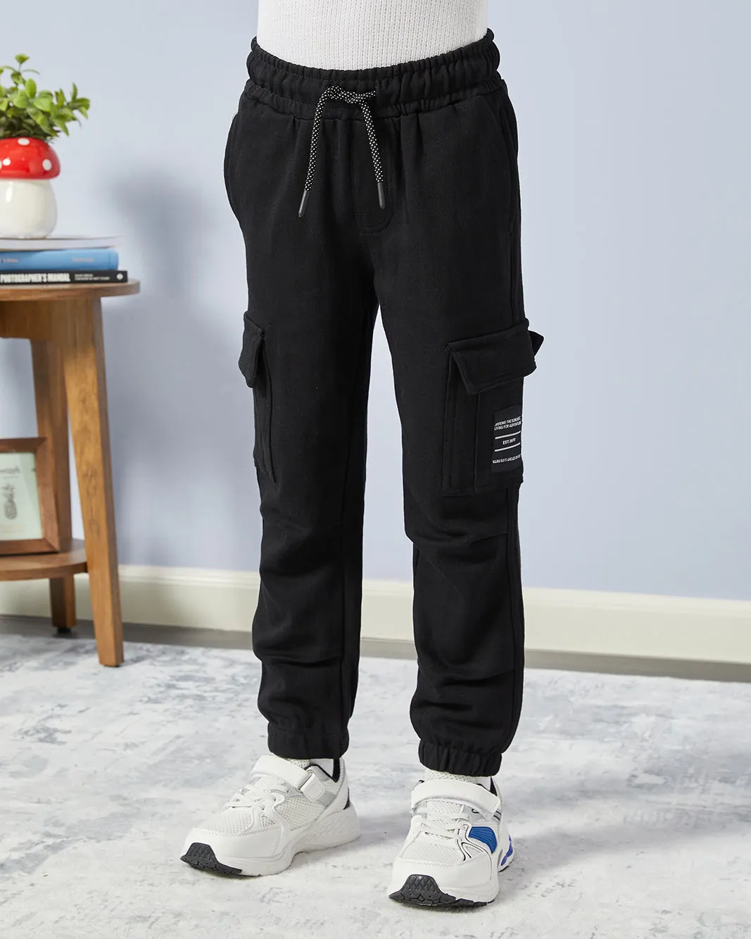 Boys Black Cargo Pocket Track Pants sold by Redtag