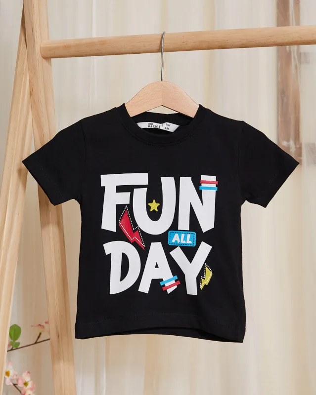 Infant Boys Black Printed Basic T-Shirt sold by Redtag
