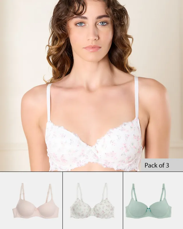 Women Assorted Printed Plunge Bras (Pack of 3) sold by Redtag