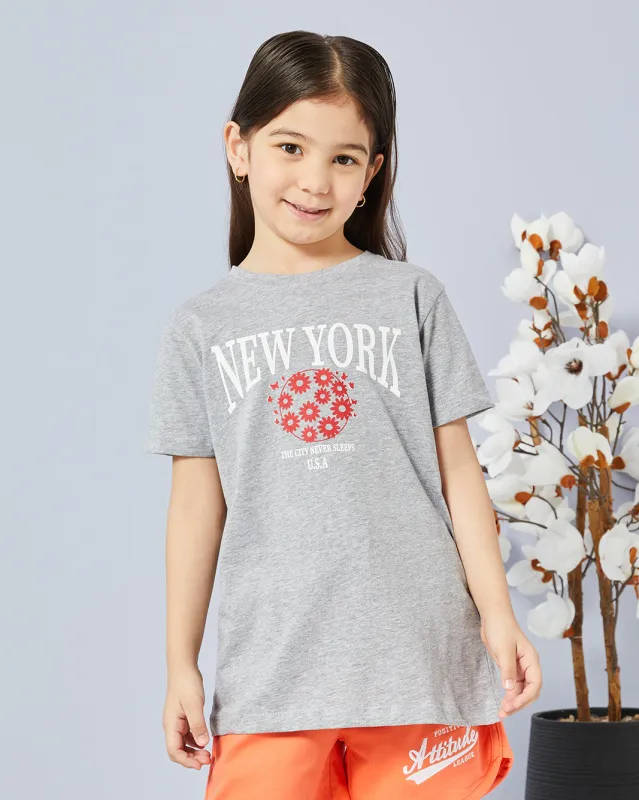 Girls Grey Printed T-Shirt sold by Redtag