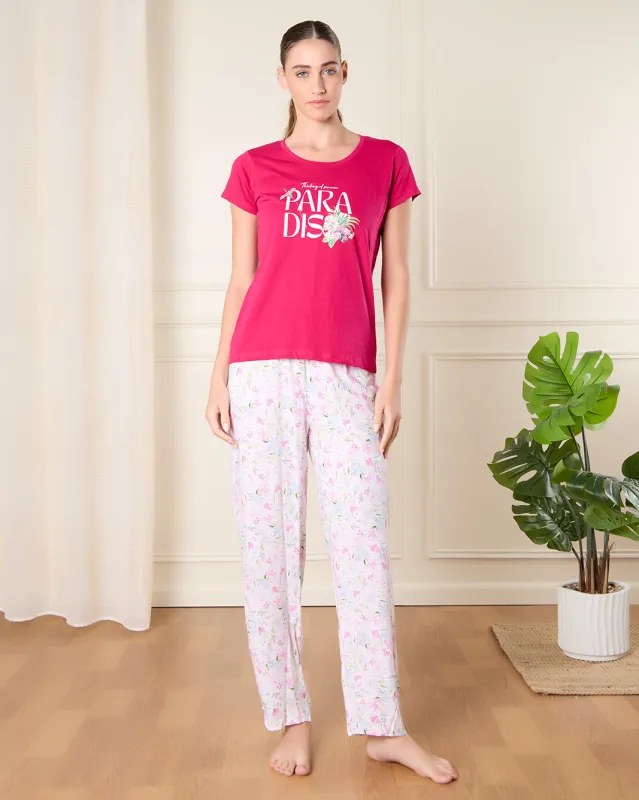 Women Red And White Printed Pyjama Set (2 Piece) sold by Redtag