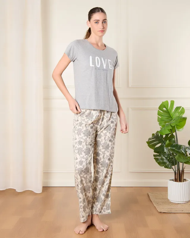 Women Grey Printed Pyjama Set (2 Piece) sold by Redtag