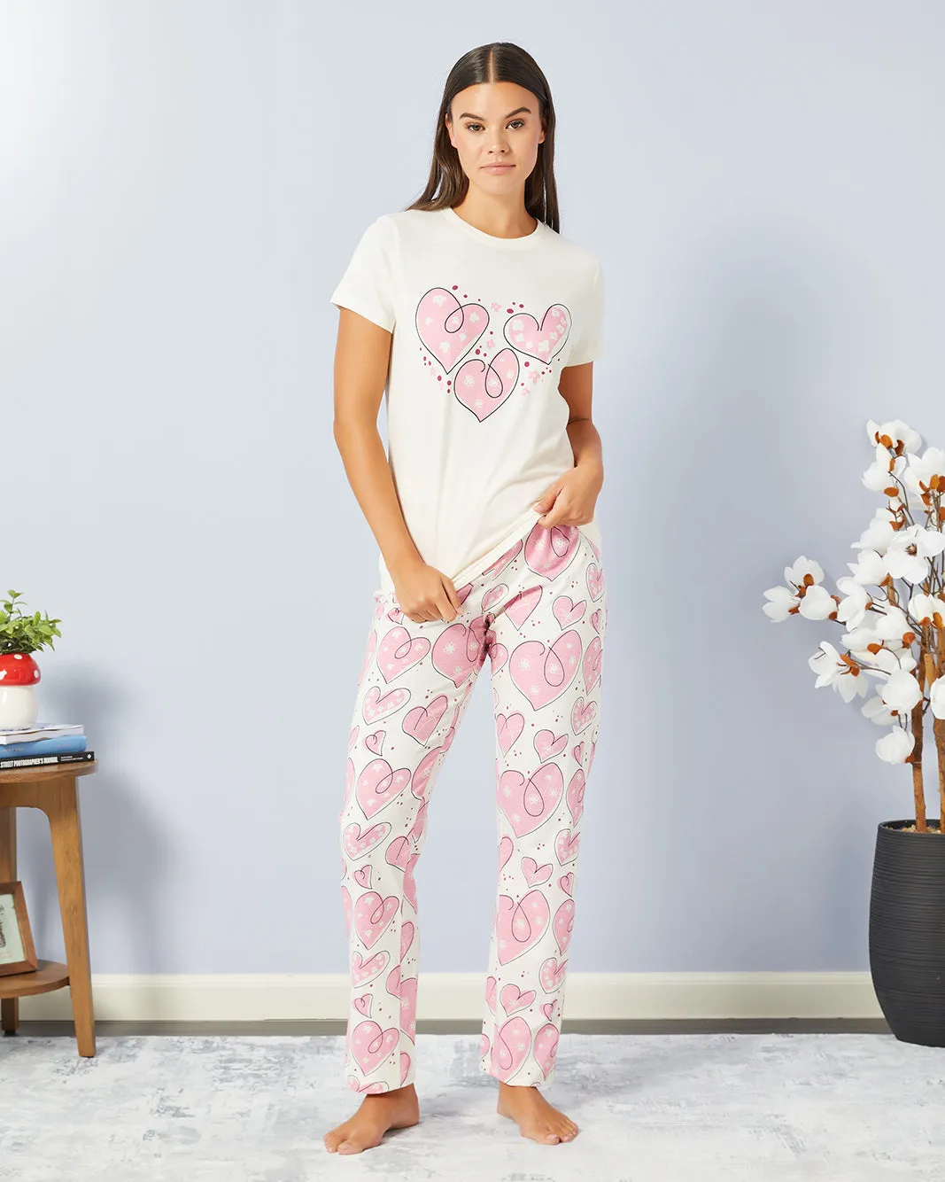Women White Printed Pyjama Set (2 Piece) sold by Redtag