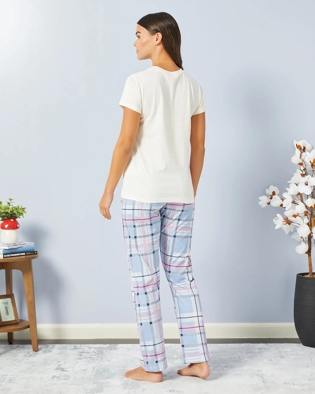 Women White And Blue Printed Pyjama Set (2 Piece) sold by Redtag product image thumbnail 4