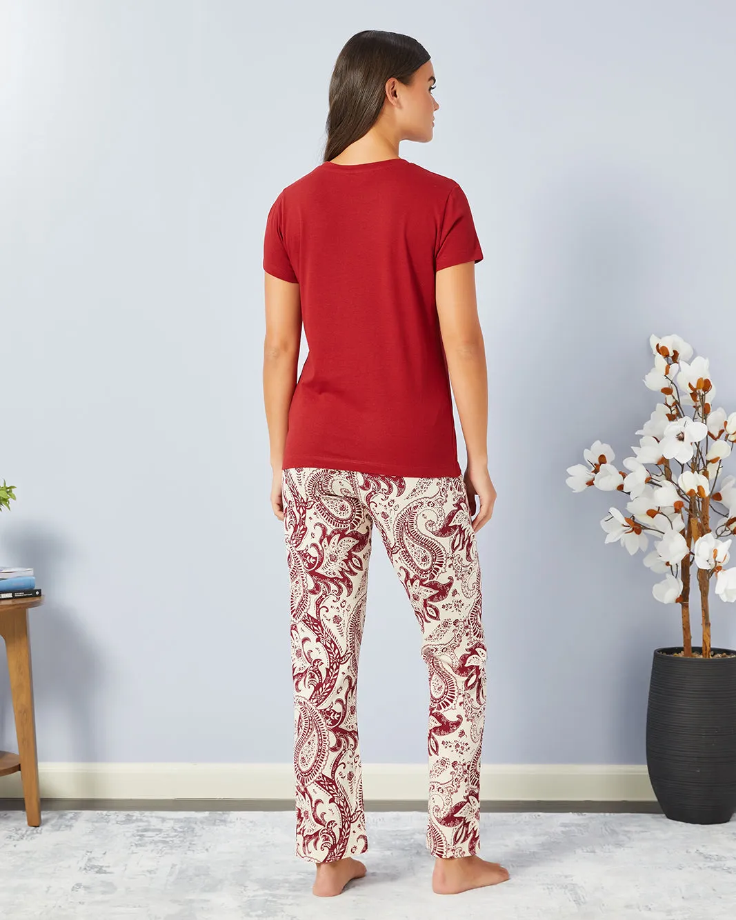 Women Red And Beige Printed Pyjama Set (2 Piece) sold by Redtag product image thumbnail 4