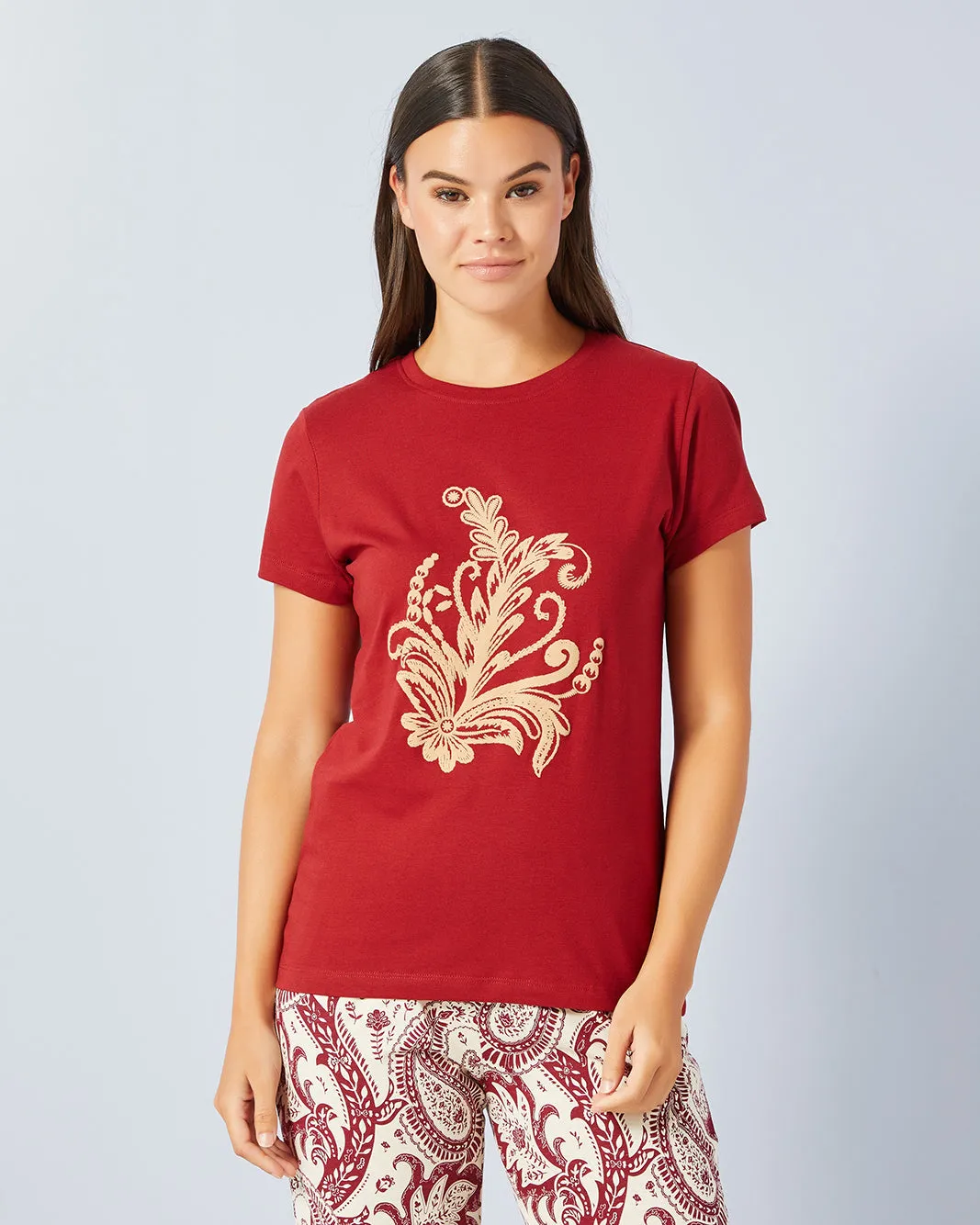 Women Red And Beige Printed Pyjama Set (2 Piece) sold by Redtag product image thumbnail 2