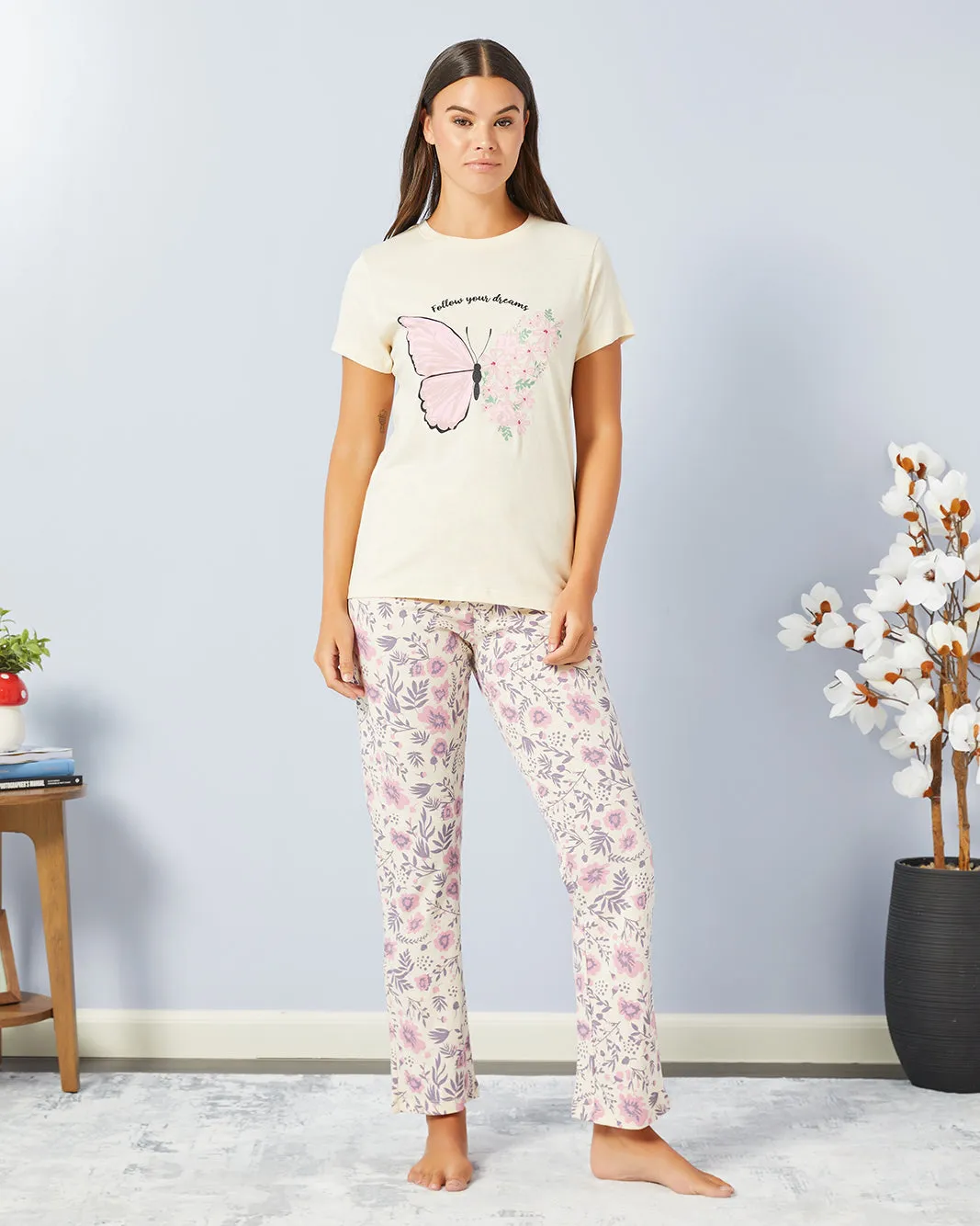 Women Beige Printed Pyjama Set (2 Piece) sold by Redtag