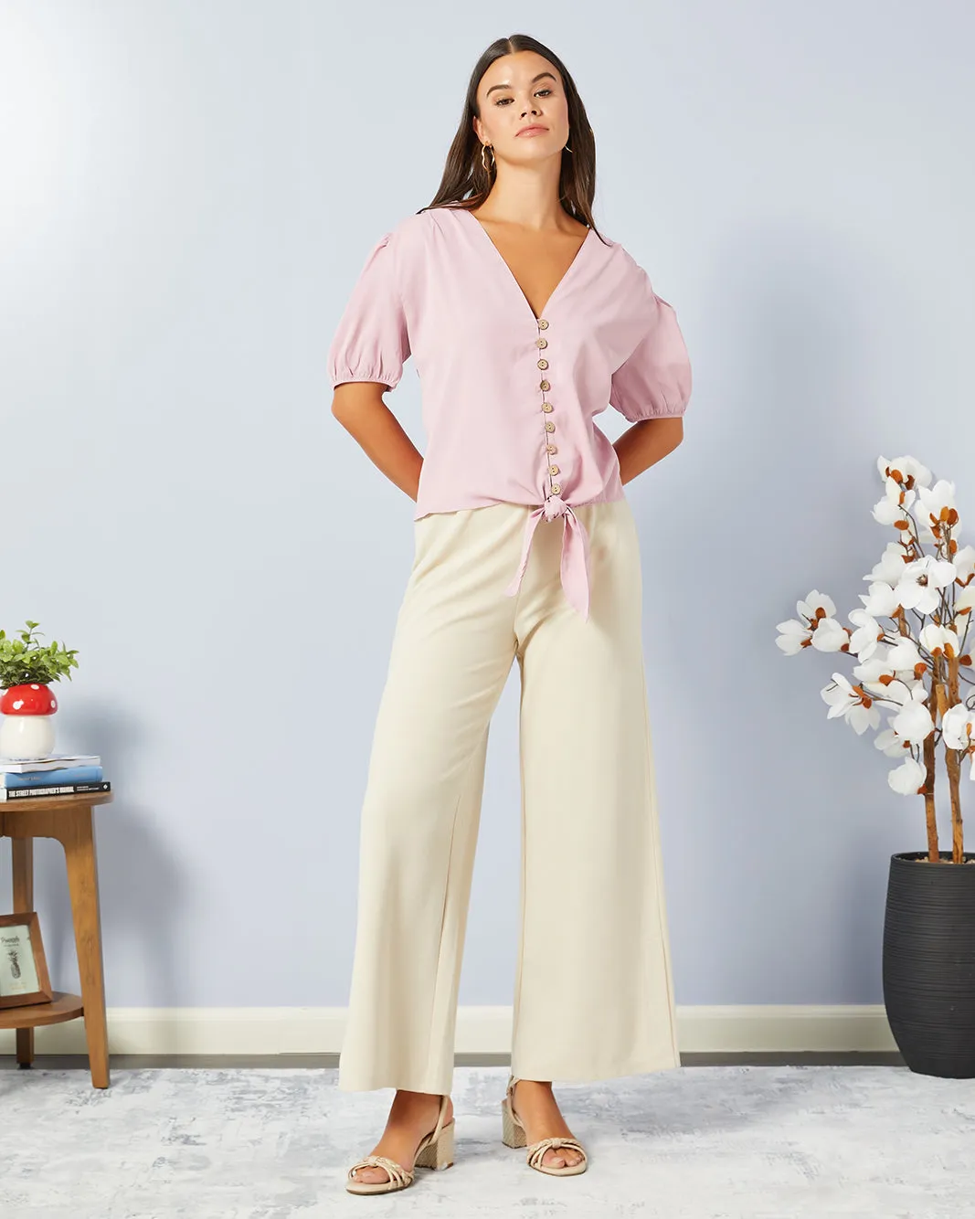 Women Pink Front Tie Casual Blouse sold by Redtag product image thumbnail 2