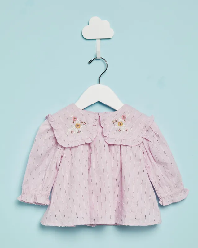 Infant Girls Lilac Embroidered Collar Blouse sold by Redtag