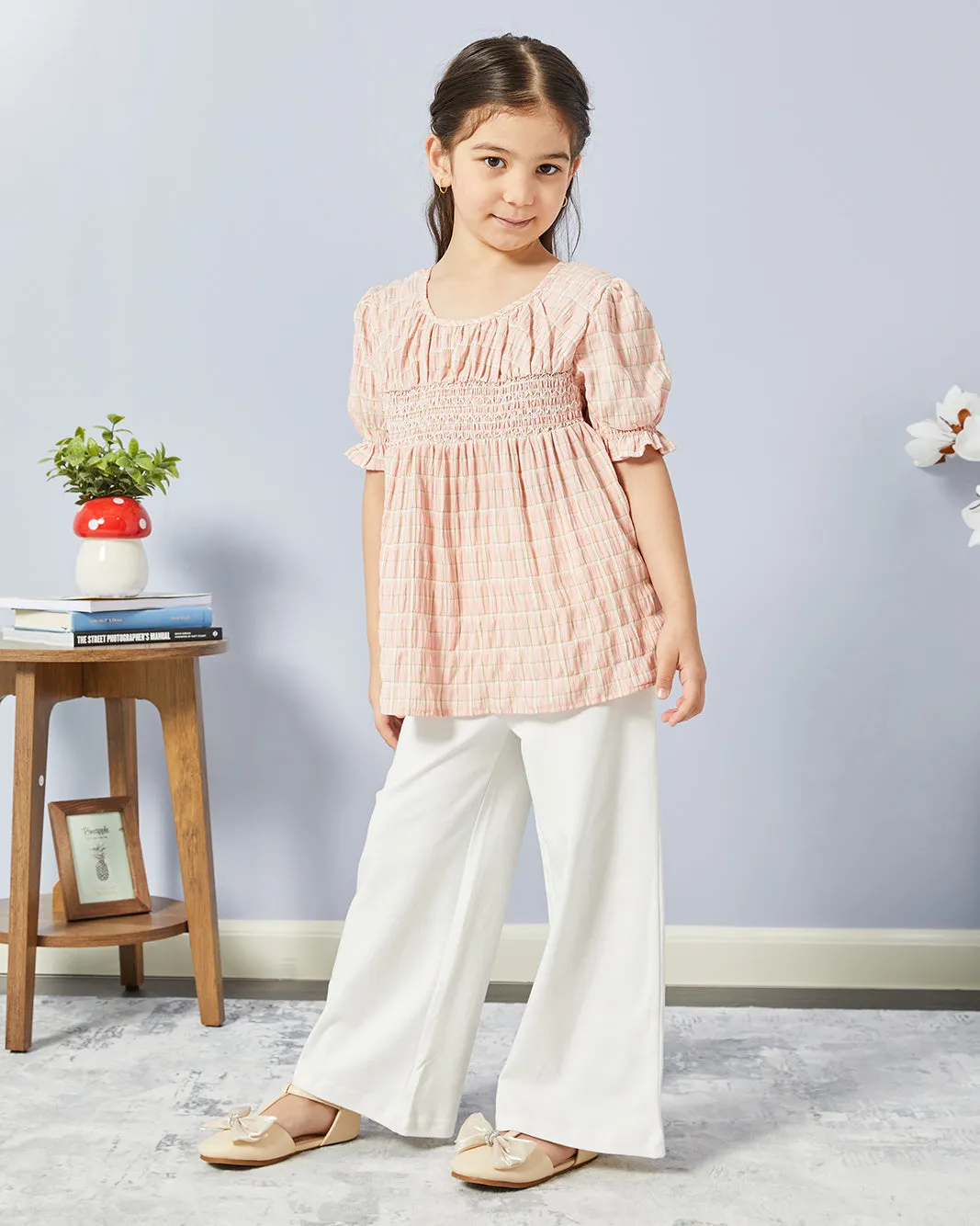 Girls White Solid Wide Leg Pants sold by Redtag product image thumbnail 2