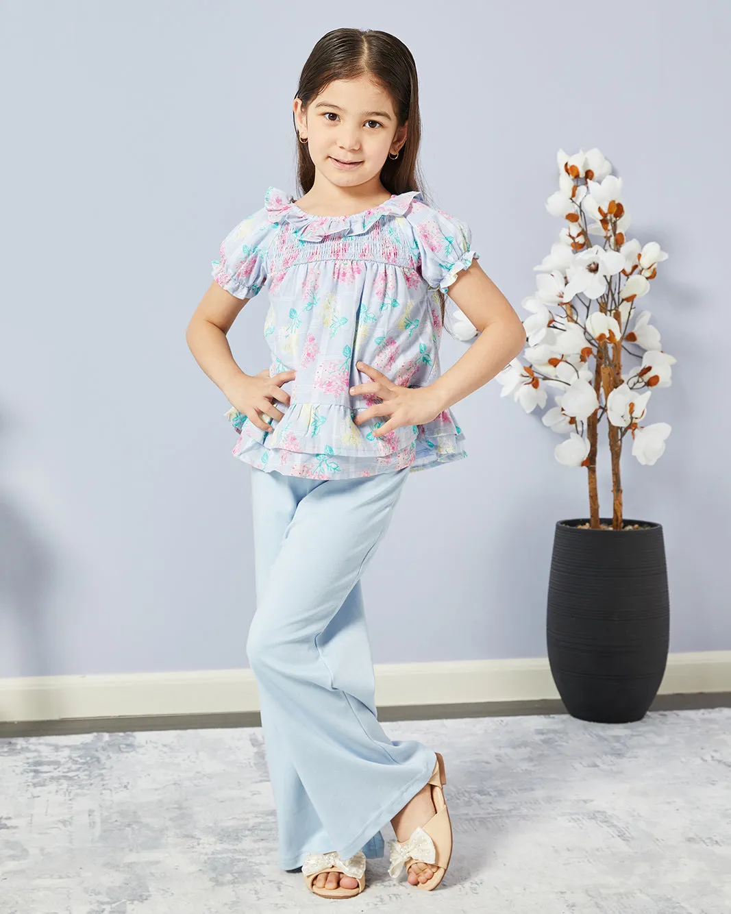 Girls Blue Solid Wide Leg Pants sold by Redtag product image thumbnail 2