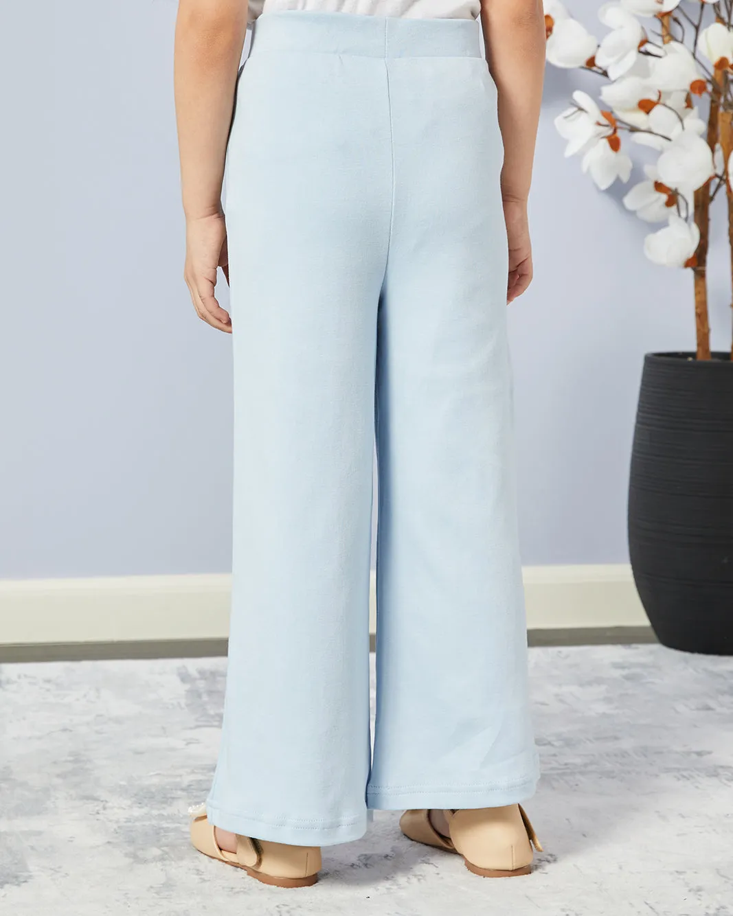 Girls Blue Solid Wide Leg Pants sold by Redtag product image thumbnail 3
