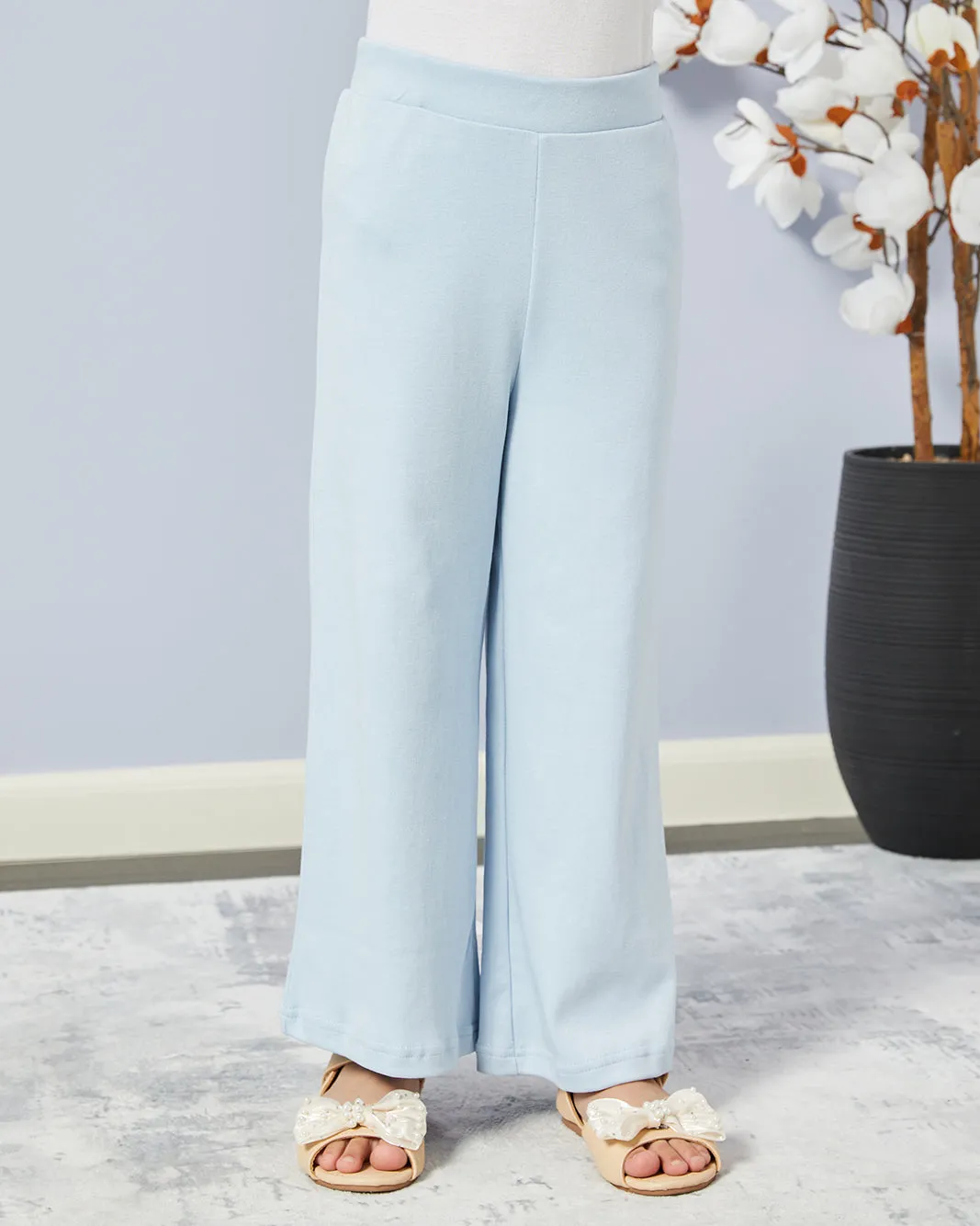 Girls Blue Solid Wide Leg Pants sold by Redtag