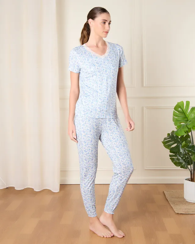 Women Blue Printed Pyjama Set (2 Piece) sold by Redtag