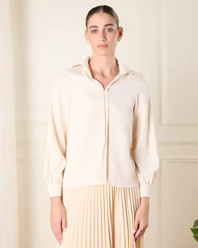 Women Beige Collared Casual Blouse sold by Redtag