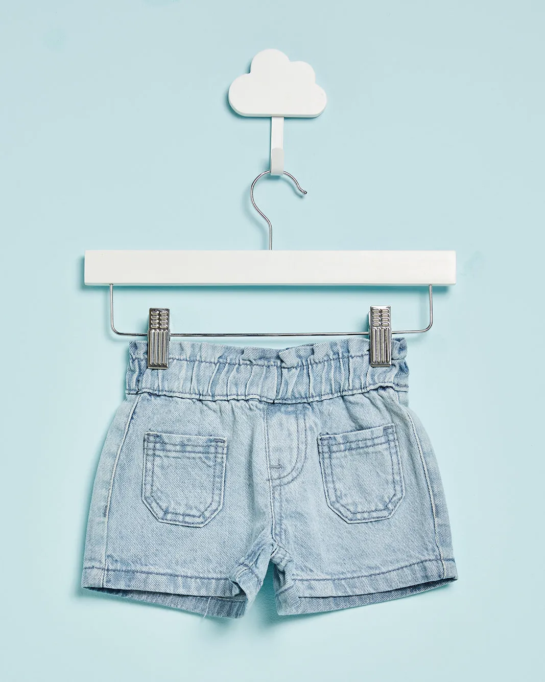 Infant Girls Blue Denim Pull On Shorts With Patch Pocket sold by Redtag