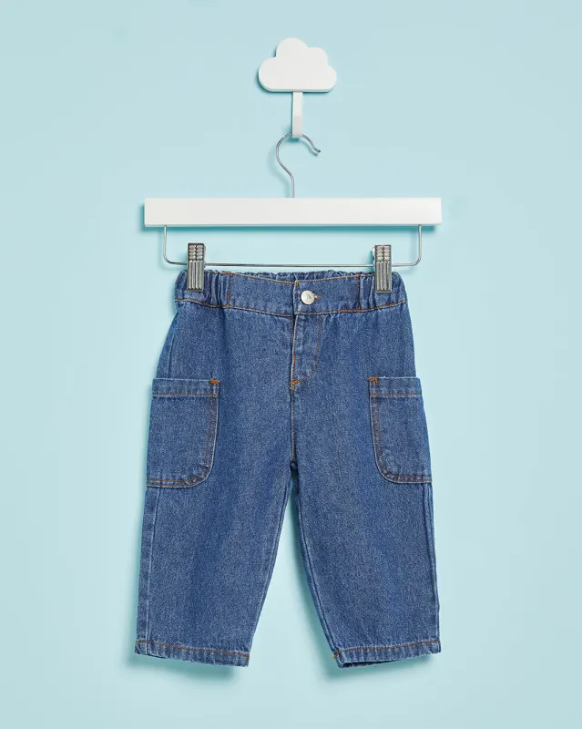 Infant Girls Navy Baggy Denim Jeans sold by Redtag