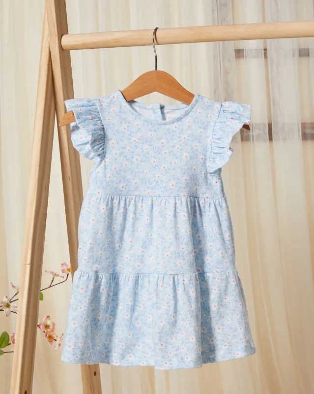 Infant Girls Blue Printed Tiered Dress sold by Redtag