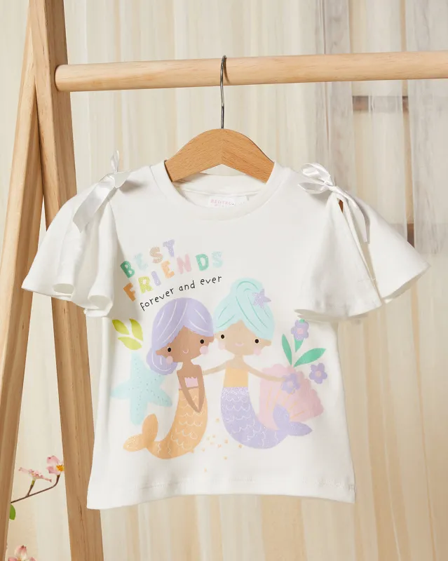 Infant Girls Blue Bell Sleeves Mermaid Print T-Shirt sold by Redtag