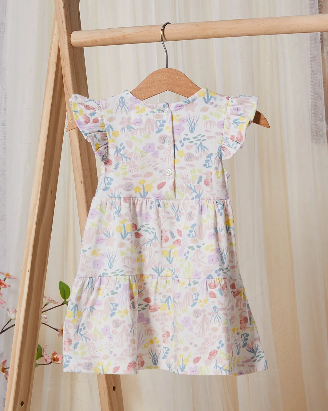 Infant Girls White Tiered Dress With Sea Print sold by Redtag product image thumbnail 4