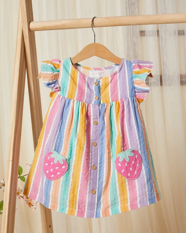 Infant Girls Multicolour Striped Poplin Dress sold by Redtag